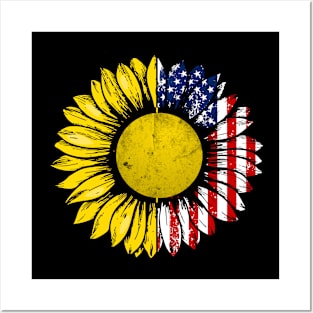 Sunflower American Flag Ping Pong Lover Gifts 4th Of July Posters and Art